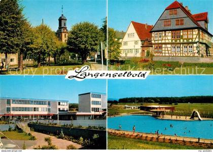 Langenselbold Kirche Marktplatz mit goldenem Engel Schule am Weinberg Schwimmbad