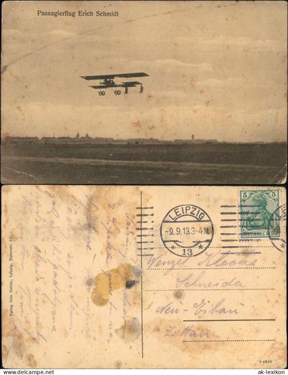 Ansichtskarte Leipzig Doppeldecker Passagierflug Erich Schmidt 1913