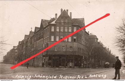 Foto AK Leipzig Schönefeld Stettiner Straße Gorkistraße Ecke Kohlweg a Zittauer Schmidt Rühl Straße Abtnaundorf Mockau