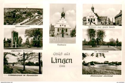 Lingen Ems Gesamtansicht Ehrenmal Eisenbahnbruecke Hanekenfaehr Rathaus Stadtpar