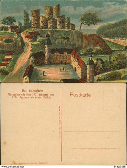 Ansichtskarte Bad Lobenstein Burgruine und Schloß Künstlerkarte 1915
