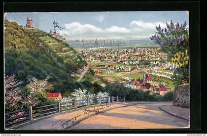 Künstler-AK Lössnitz, Blick auf Dresden