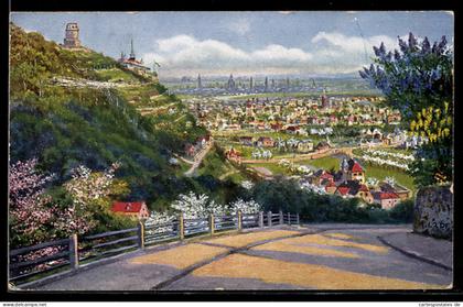 Künstler-AK Lössnitz, Blick auf Dresden