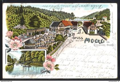 Lithographie Lössnitz-Grund, Meierei am Wald, Gondelteich