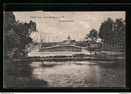 AK Löwenberg i. d. M., Wasserpartie am Kriegerdenkmal
