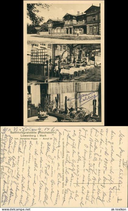Ansichtskarte Löwenberg (Mark) Bahnhof, Gaststätte 3 Bild 1934