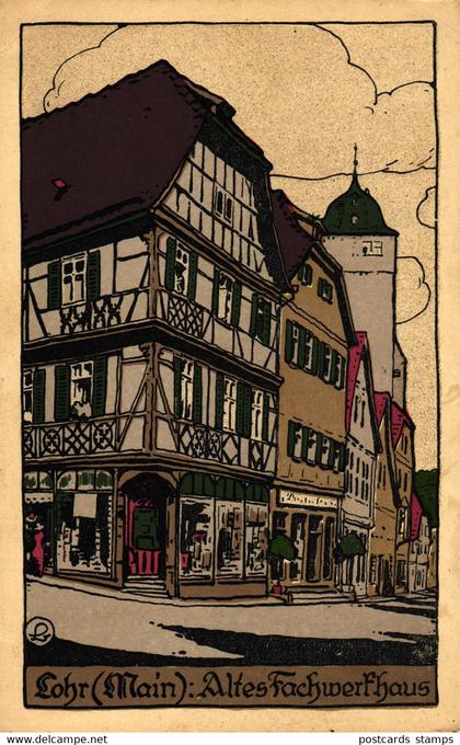 Lohr am Main, Unterfranken, Altes Fachwerkhaus, Steindruck AK, 1924