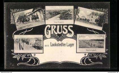 AK Hamburg-Lokstedt, Lockstedter Lager, Casino, Geschützpark, Strassenpartie und Totalansicht