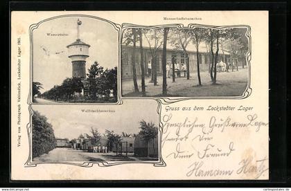 AK Hamburg-Lokstedt, Lockstedter Lager mit Wasserturm, Mannschaftsbaracken und Wellblechbaracken