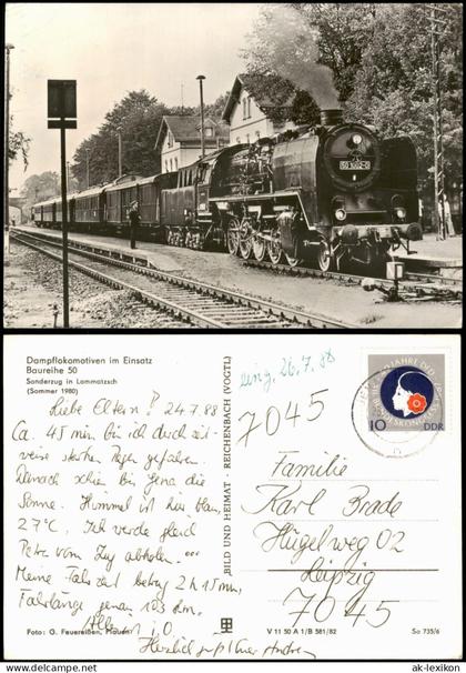 Ansichtskarte Lommatzsch Dampflokomotive Baureihe 50 - Bahnhof 1982
