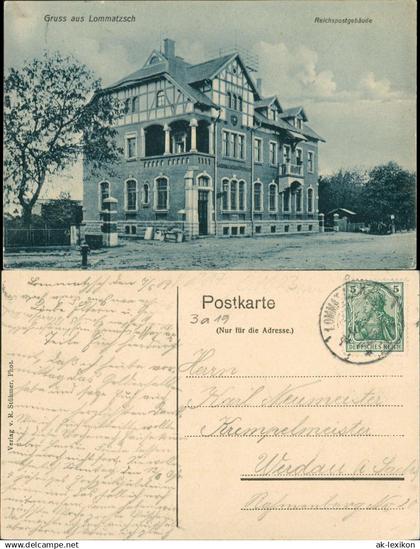 Ansichtskarte Lommatzsch Straßenpartie - Reichspostgebäude 1912