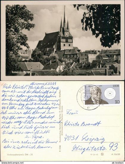 Ansichtskarte Lommatzsch Über den Dächern - Blick zur Kirche 1979