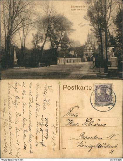 Ansichtskarte Luckenwalde Partie im Haag 1920