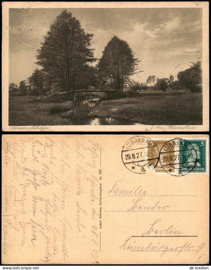 Lübbenau Spreewald    Am Wiesenfliess 1927   gelaufen mit Stempel LÜBBENAU