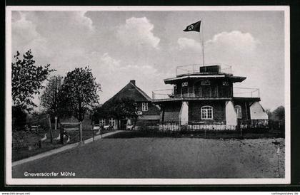 AK Lübeck-Travemünde, Gasthof Gneversdorfer Mühle, -Fahne
