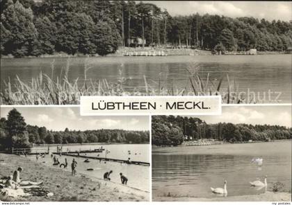 Luebtheen Uferpartie am See Badestrand Schwaene