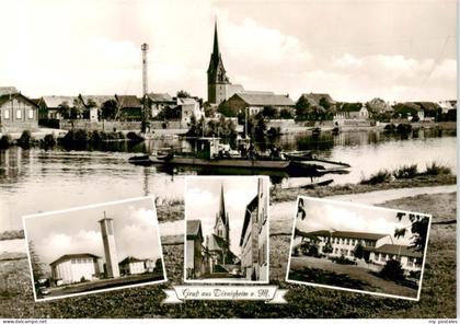 Doernigheim Maintal Blick ueber den Main zur Kirche Faehre Ortszentrum