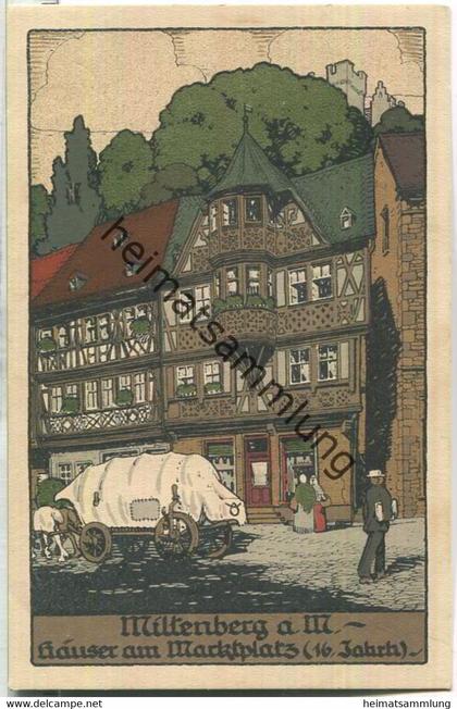 Miltenberg am Main - Häuser am Marktplatz - Künstlerkarte Stein-Zeichnung - Verlag C. Samhaber Aschaffenburg