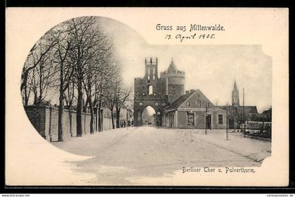 AK Mittenwalde, Berliner Tor und Pulverturm 1905