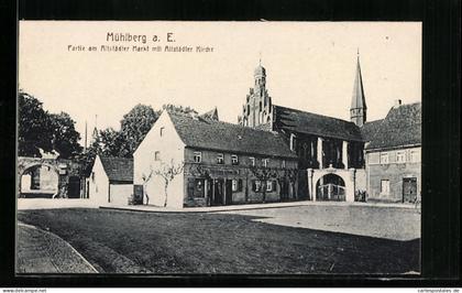 AK Mühlberg a. E., Altstädter markt mit Kirche