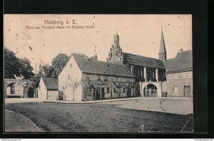 AK Mühlberg a. E., Altstädter markt mit Kirche
