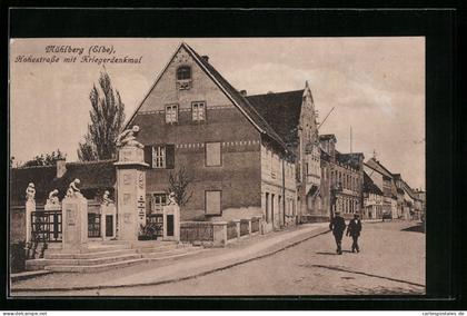 AK Mühlberg /Elbe, Hohestrasse mit Kriegerdenkmal