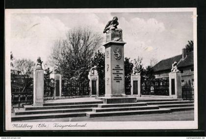 AK Mühlberg /Elbe, Kriegerdenkmal mit Bäumen
