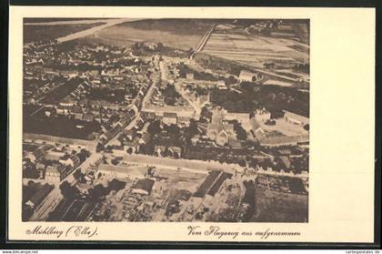 AK Mühlberg / Elbe, Panoramablick aus dem Flugzeug