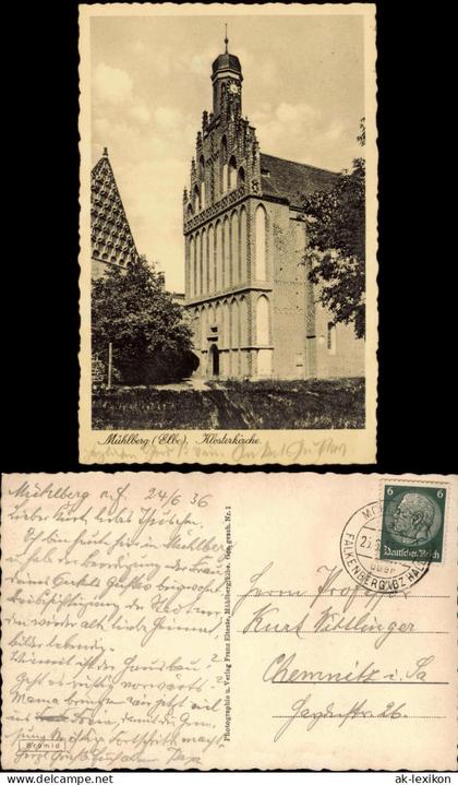 Ansichtskarte Mühlberg Elbe  Klosterkirche 1936  Landpoststempel ü Falkenberg