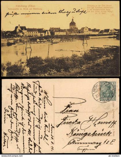 Ansichtskarte Mühlberg/Elbe Miłota Hafen mit Dampferhaltestelle 1912