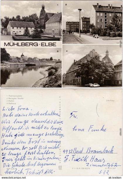 Mühlberg Elbe Miłota Thälmannplatz, Boragker Straße, Hafen, Rathaus 1974