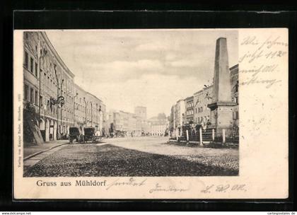 AK Mühldorf, Strassenpartie mit Kutschen