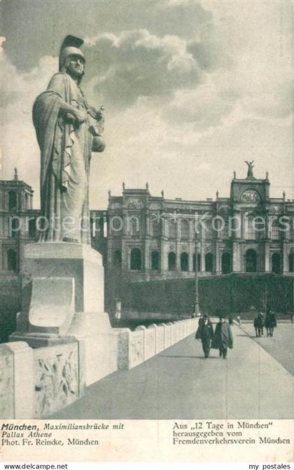 Muenchen Bayern Maximiliansbruecke mit Pallas Athene Statue aus Serie 12 Tage in