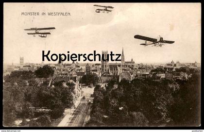ALTE POSTKARTE MÜNSTER WESTFALEN TOTAL MIT FLIEGERN DOPPELDECKER Double-Decker biplane biplan Flugzeug aviation airplane