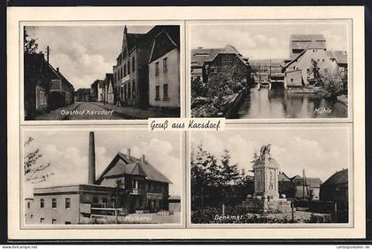 AK Karsdorf / Naumburg, Gasthof, Mühle, Molkerei und Denkmal