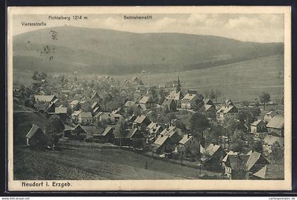 AK Neudorf i. Erzgeb., Teilansicht mit Vierenstrasse, Bethlehemstift und Fichtelberg