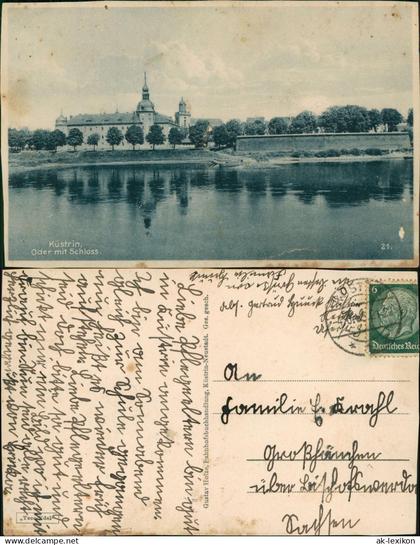 Postcard Küstrin Kostrzyn nad Odrą Oder mit Schloss. Wallanlagen 1937