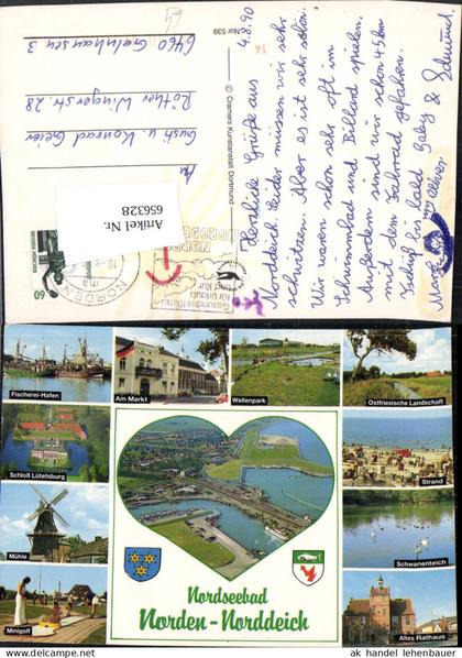 656328,Mehrbild Ak Stadt Norden Norden-Norddeich Rathaus Schloss Lütetsburg Wellenpark Strand