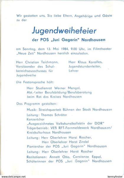 Nordhausen - Karte zur Jugendweihefeier