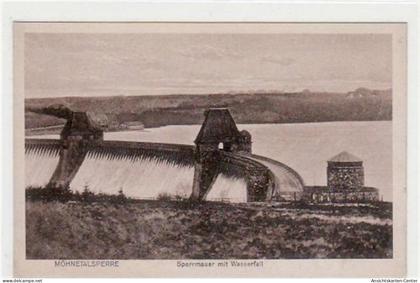 39064620 - Moehnetalsperre mit Sperrmauer und Wasserfall ungelaufen  Gute Erhaltung.