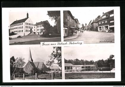 AK Uebach-Palenberg, Kirchstrasse mit Geschäften, Schwimmbad, Rathaus