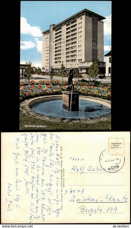 Ansichtskarte Monheim am Rhein Hochhaus und Brunnen 1968
