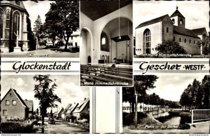 CPA Gescher im Münsterland Westfalen, Kirchplatz, Partie an der Berkel, Mariä Himmelfahrtkirche