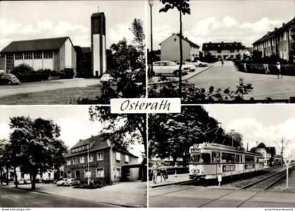 CPA Osterath Meerbusch am Niederrhein, Teilansichten, Kirche, Straßenbahn