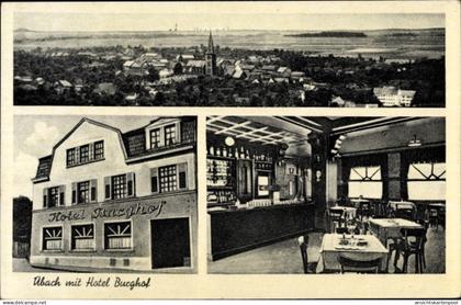 CPA Übach Palenberg Nordrhein Westfalen, Hotel Burghof, Innenansicht, Blick auf den Ort