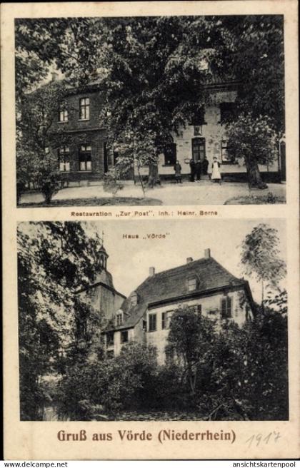 CPA Voerde am Niederrhein, Restauration Zur Post, Inh. Heinr. Berne, Haus Vörde