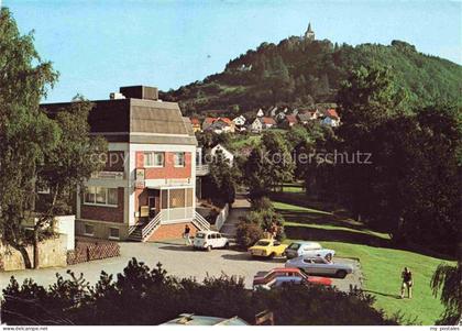 Marsberg Sauerland Kurhaus-Karp Diemel Parkplatz Autos Huegel Kirche Wohnhaeuser