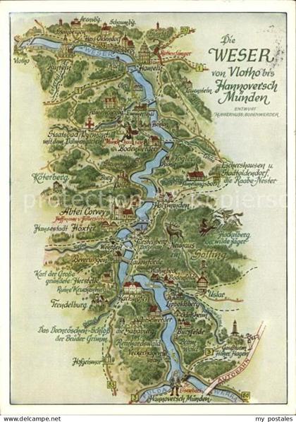 Vlotho Weser Herford NRW Landkarte Weser von Vlotho bis Hannoversch Muenden