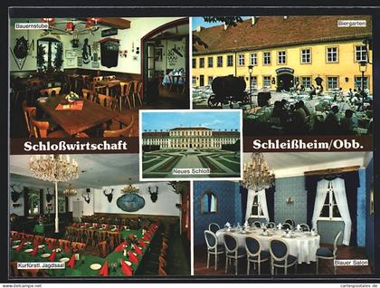 AK Oberschleissheim, Schlossgasthaus, Innenansichten Kurfürstlicher Jagdsaal und Blauer Salon