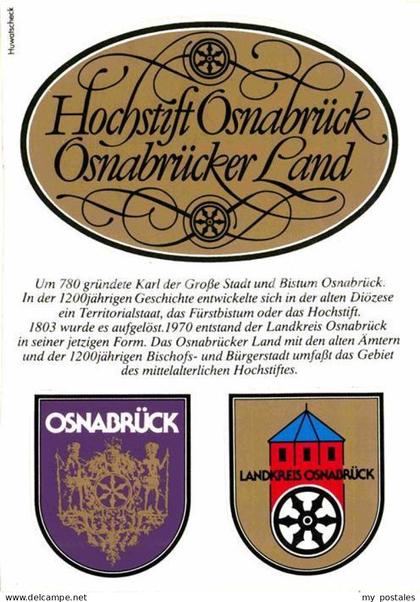 OSNABRueCK  CITY Hochstift Osnabrueck Osnabruecker Land Wappen Geschichte